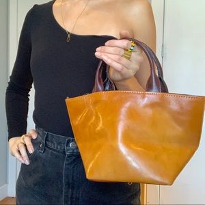 TAN LEATHER SMALL HAND BAG MADE IN ITALY